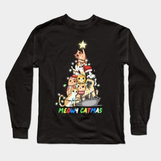 Meowy Catmas Cat Christmas Tree Long Sleeve T-Shirt